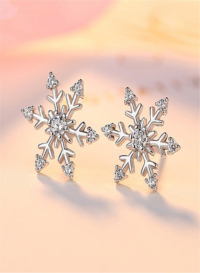 Cicod Christmas Snowflake Stud Earrings for Women,Hypoallergenic 925 Silver Tiny Snowflake Earrings Sparkling Rhinestone Snow flake Xmas Festive Jewelry Chrismas Stocking Stuffers Accessories - Image 2